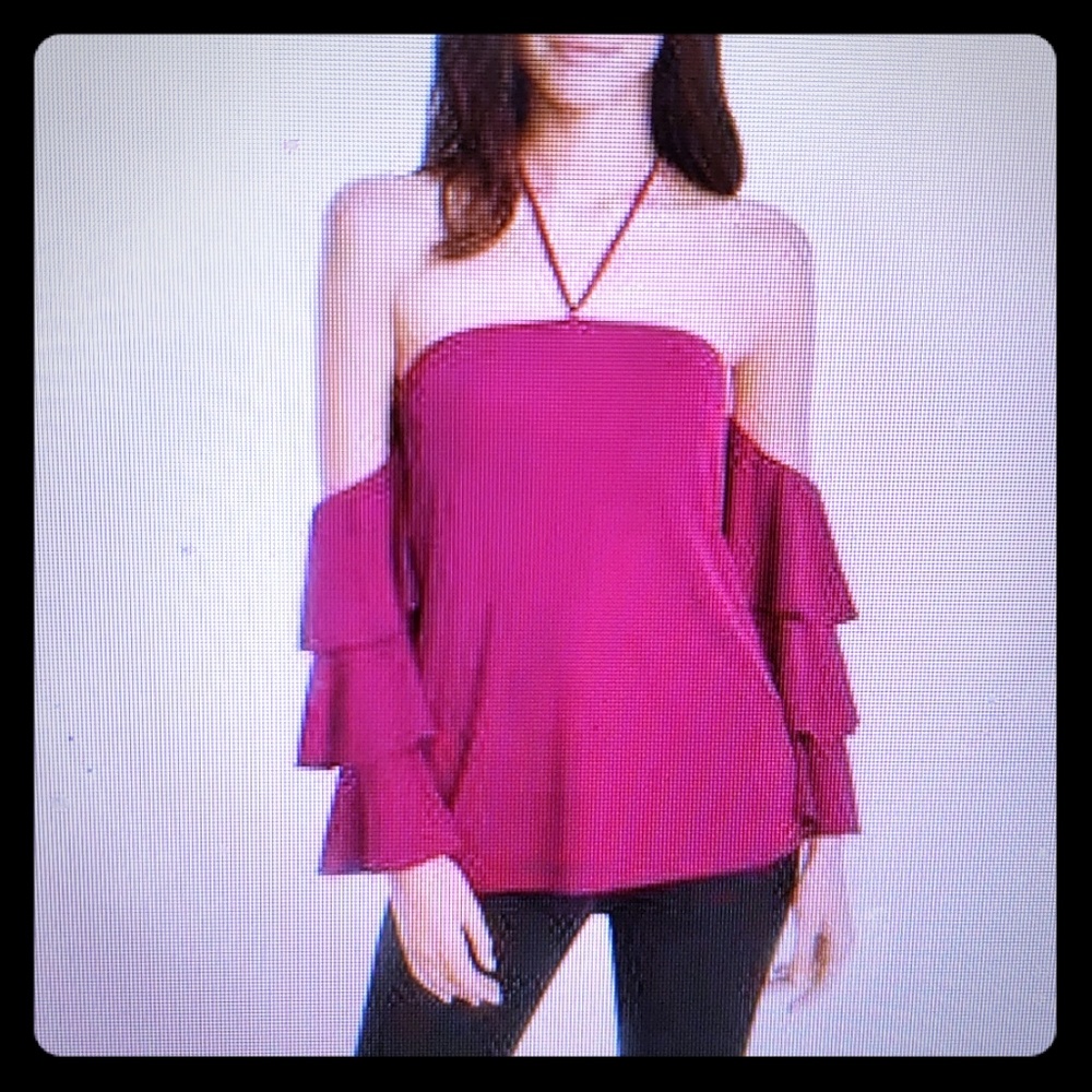 White House Black Market 3 tier ruffle sleeve shir